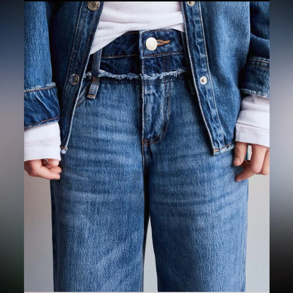 Zara kids, blue, wide leg double waist jeans, 10 years